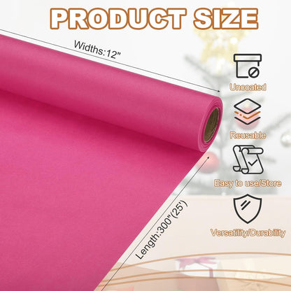 Wrapping Paper, 12" x 300"(25') 70 GSM Craft Paper Roll Kraft Packing Paper for Poster Bulletin Board, Gift Wrapping, Dark Pink