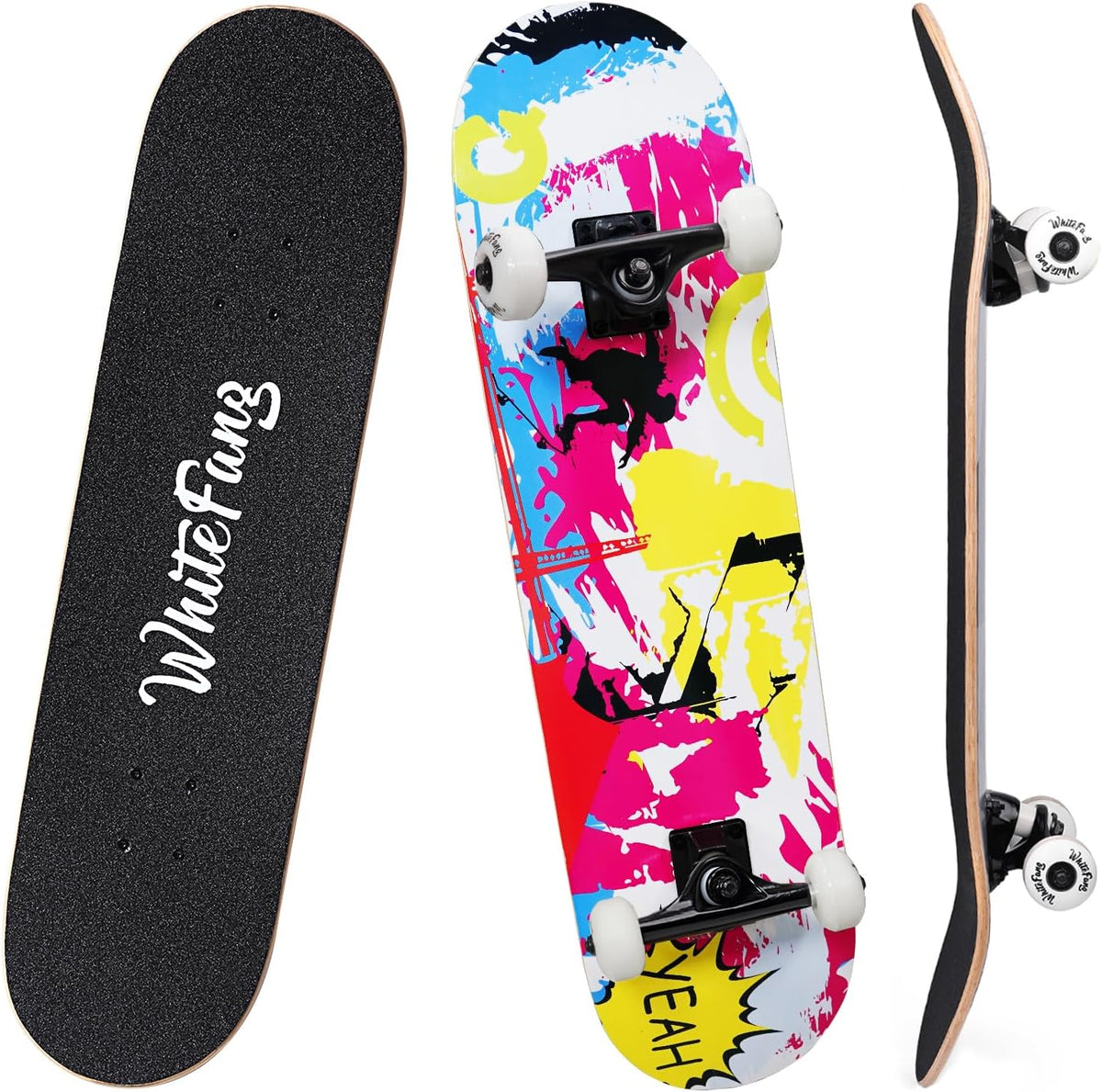 Skateboards for Beginners, Complete Skateboard 31 x 7.88, 7 Layer Canadian Maple Double Kick Concave Standard and Tricks Skateboards for Kids and Beginners