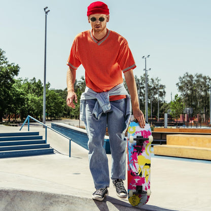 Skateboards for Beginners, Complete Skateboard 31 x 7.88, 7 Layer Canadian Maple Double Kick Concave Standard and Tricks Skateboards for Kids and Beginners