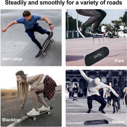 Skateboards for Beginners, Complete Skateboard 31 x 7.88, 7 Layer Canadian Maple Double Kick Concave Standard and Tricks Skateboards for Kids and Beginners