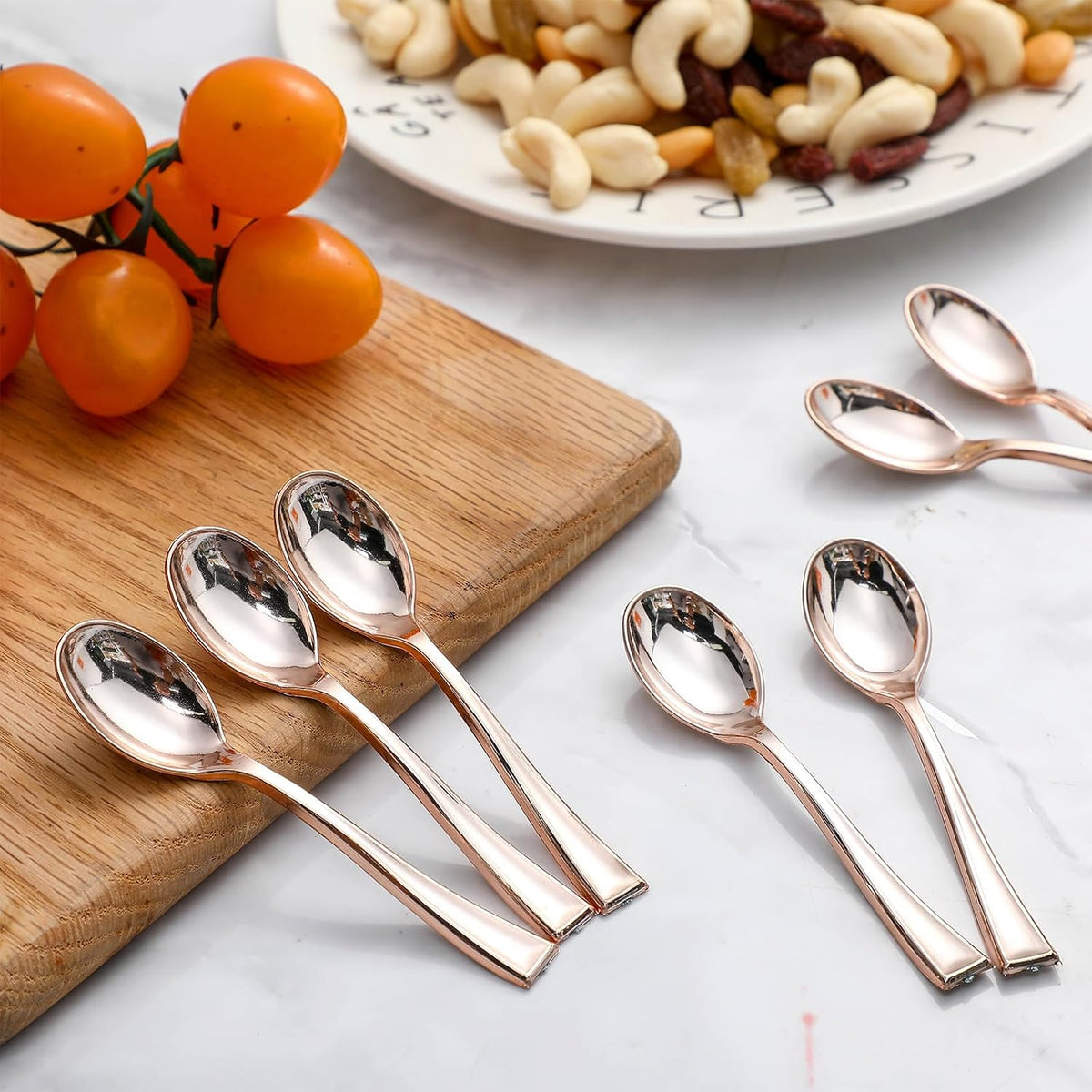300 Pcs Disposable Mini Spoon Set 4 Inch Plastic Dessert, Rose Gold