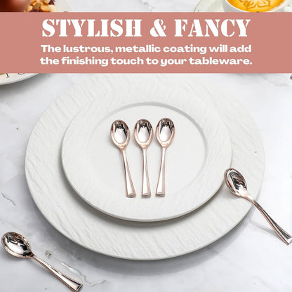 300 Pcs Disposable Mini Spoon Set 4 Inch Plastic Dessert, Rose Gold
