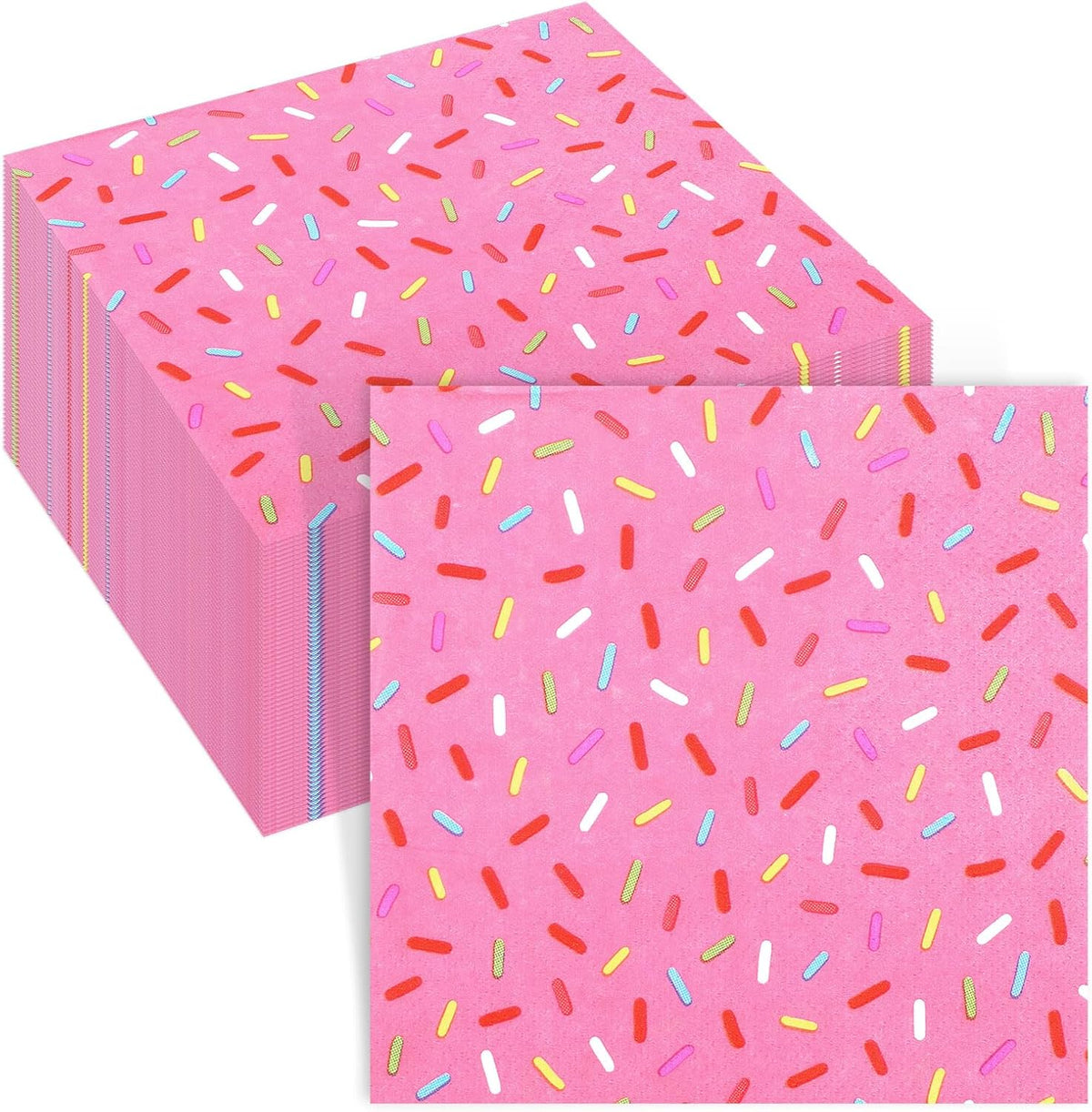 100 Pcs Sprinkles Donut Napkins Birthday Party,Pink,Donut
