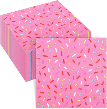 100 Pcs Sprinkles Donut Napkins Birthday Party,Pink,Donut
