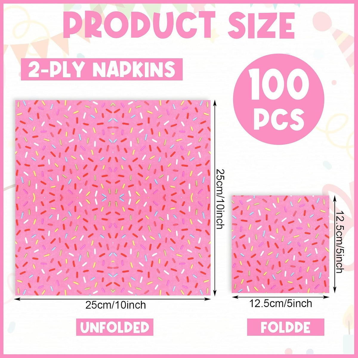 100 Pcs Sprinkles Donut Napkins Birthday Party,Pink,Donut