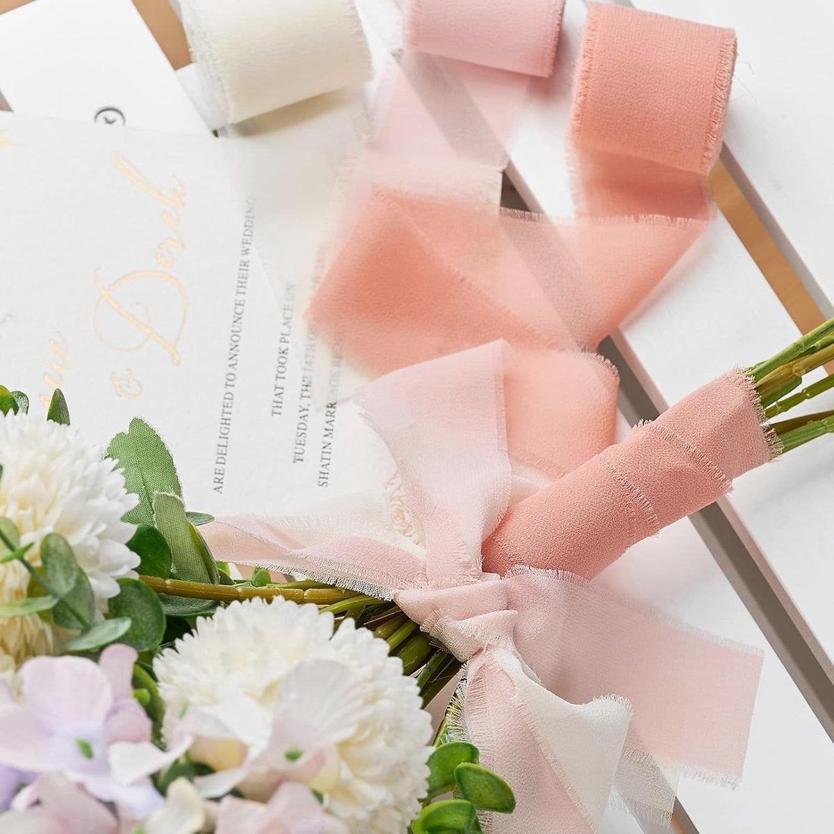 Chiffon Ribbon Blush Pink/Peach/Cream, 1.5" x 21 Yd