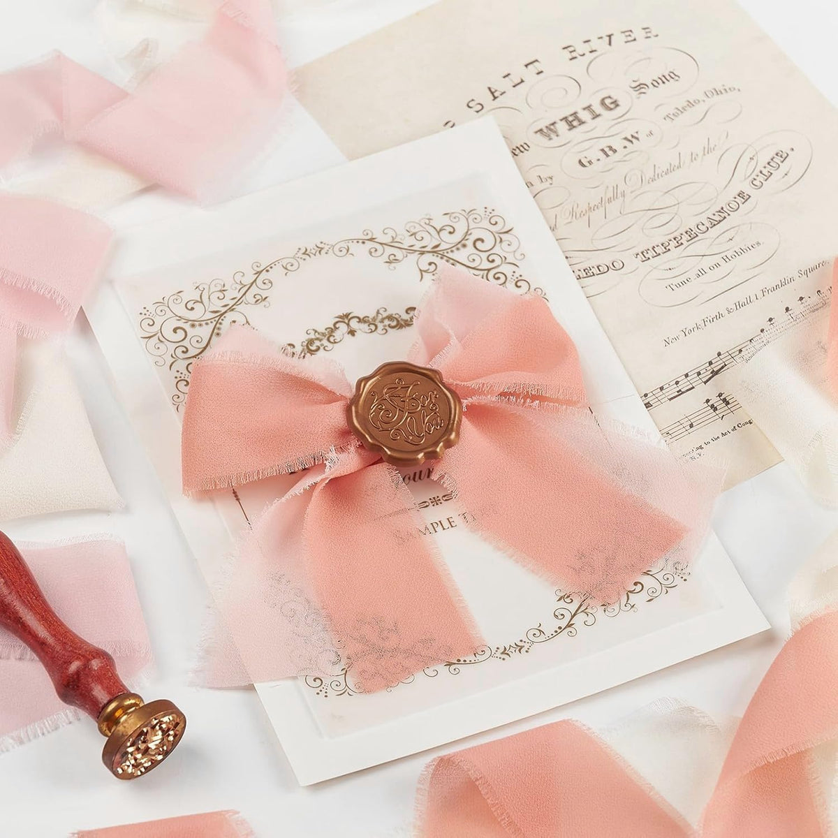 Chiffon Ribbon Blush Pink/Peach/Cream, 1.5" x 21 Yd