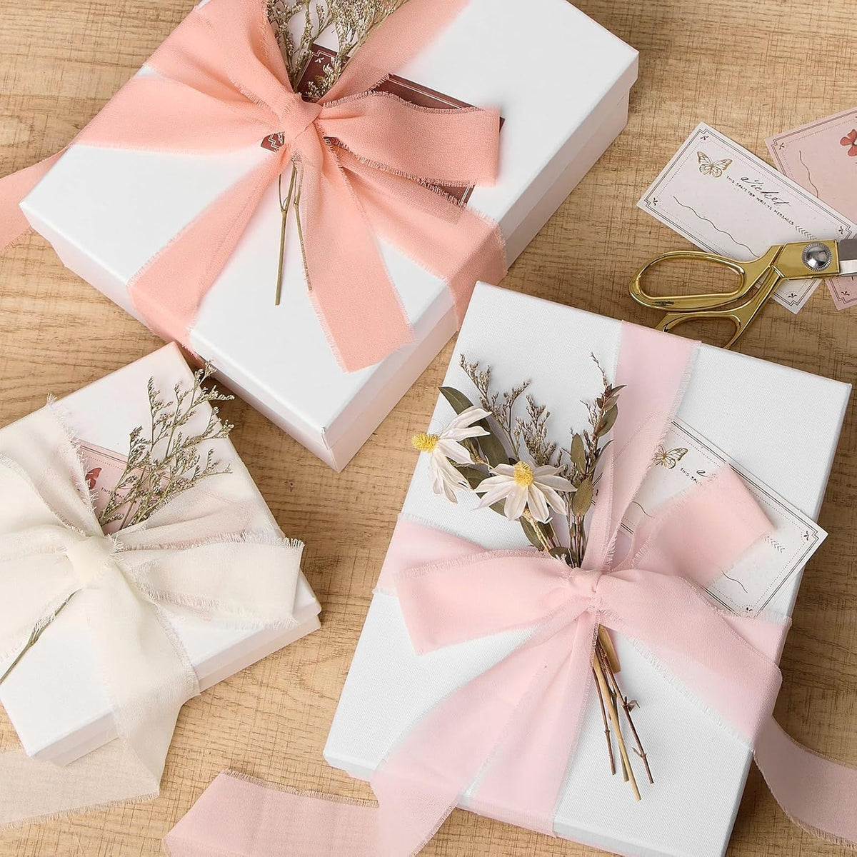 Chiffon Ribbon Blush Pink/Peach/Cream, 1.5" x 21 Yd