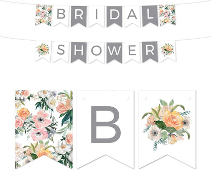 Peach Coral Floral Garden Party Wedding Collection, Hanging Pennant Party Banner with String, Bridal Shower, 5-Feet, 1 Set