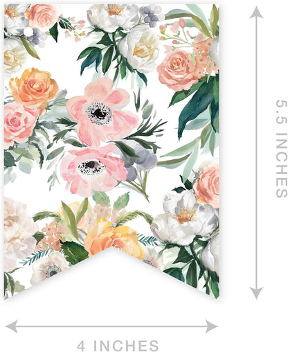 Peach Coral Floral Garden Party Wedding Collection, Hanging Pennant Party Banner with String, Bridal Shower, 5-Feet, 1 Set