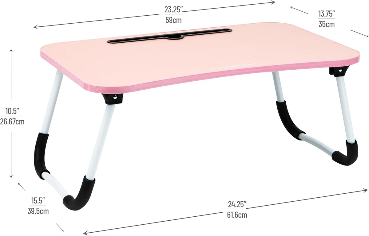 Lap Desk Laptop Stand, Bed Tray, Folding Legs, Couch Table, Portable, MDF, 23.25" L x 13.75" W x 10.5" H, Pink