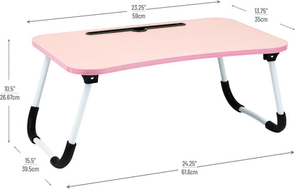 Lap Desk Laptop Stand, Bed Tray, Folding Legs, Couch Table, Portable, MDF, 23.25" L x 13.75" W x 10.5" H, Pink