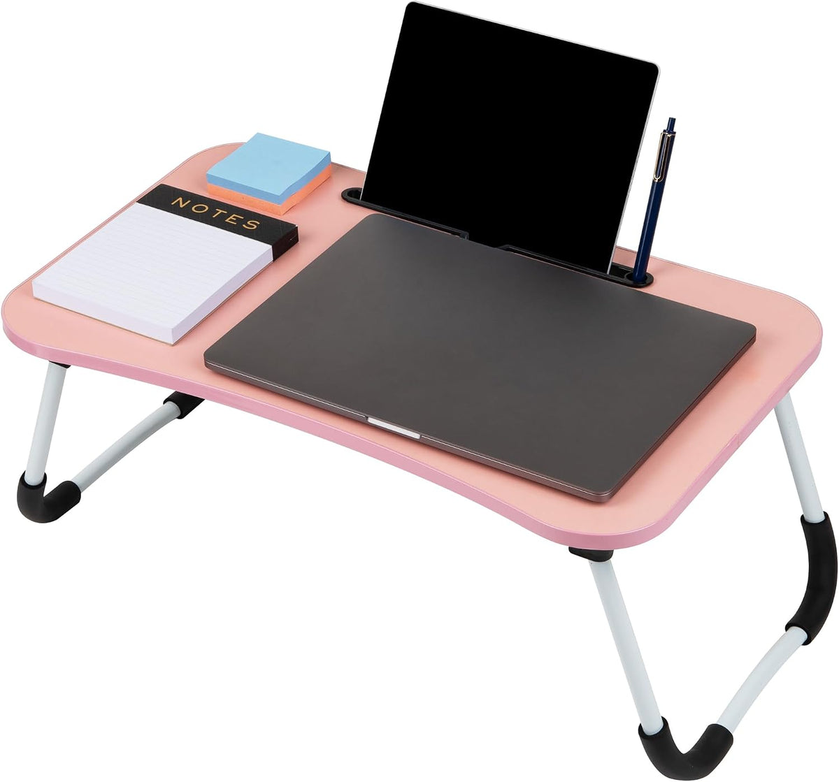 Lap Desk Laptop Stand, Bed Tray, Folding Legs, Couch Table, Portable, MDF, 23.25" L x 13.75" W x 10.5" H, Pink