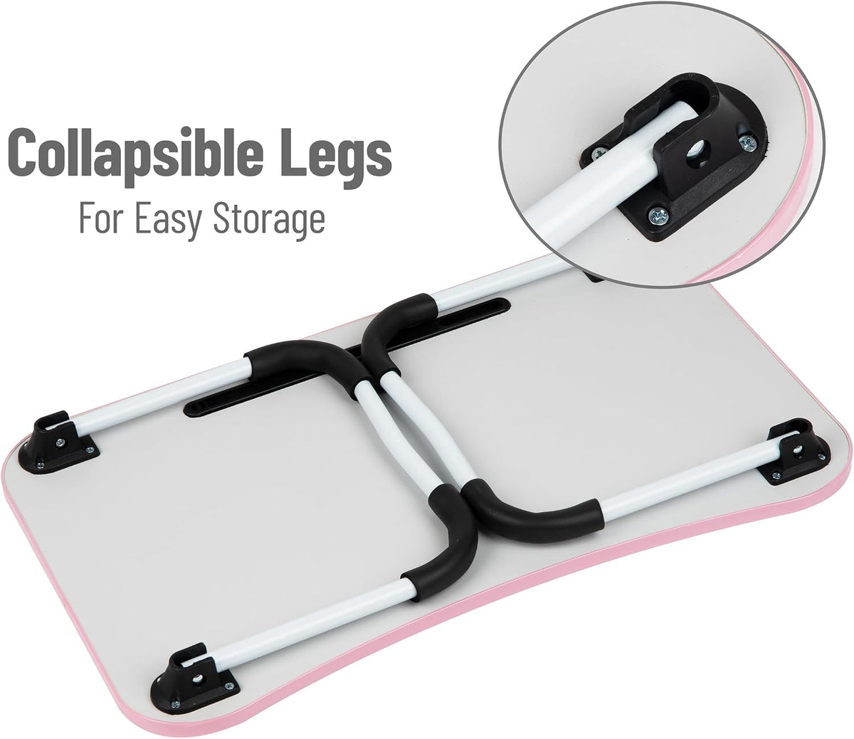 Lap Desk Laptop Stand, Bed Tray, Folding Legs, Couch Table, Portable, MDF, 23.25" L x 13.75" W x 10.5" H, Pink