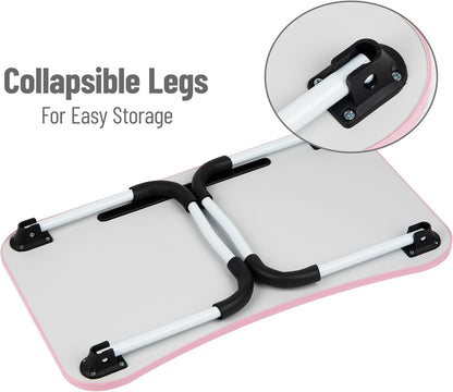 Lap Desk Laptop Stand, Bed Tray, Folding Legs, Couch Table, Portable, MDF, 23.25" L x 13.75" W x 10.5" H, Pink