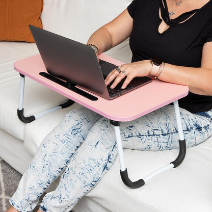 Lap Desk Laptop Stand, Bed Tray, Folding Legs, Couch Table, Portable, MDF, 23.25" L x 13.75" W x 10.5" H, Pink