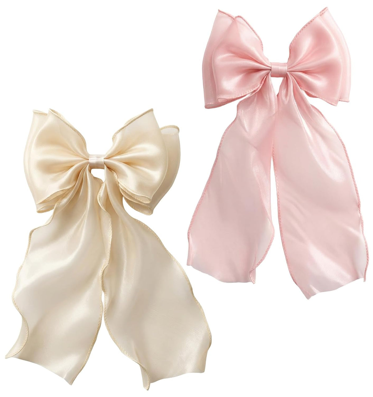 2PCS Light Pink Hair Bow, Pink Bow for Hair with Long Ribbon Tail, 20cm/7.87inches Hair Clips for Women & Girls