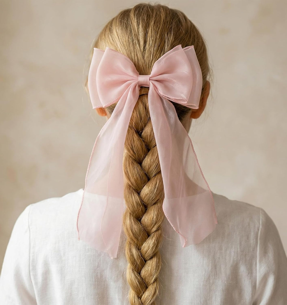 2PCS Light Pink Hair Bow, Pink Bow for Hair with Long Ribbon Tail, 20cm/7.87inches Hair Clips for Women & Girls