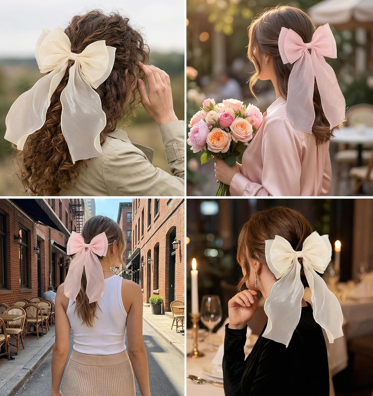 2PCS Light Pink Hair Bow, Pink Bow for Hair with Long Ribbon Tail, 20cm/7.87inches Hair Clips for Women & Girls