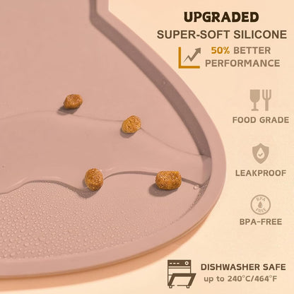 Cat Food Mat, Silicone Non Slip Dog Bowl Mat Waterproof Cat Feeding Mat Stop Food Spills and Water Messes Out to Floor Pet Food Mat (Tea Rose, 17" x 10")