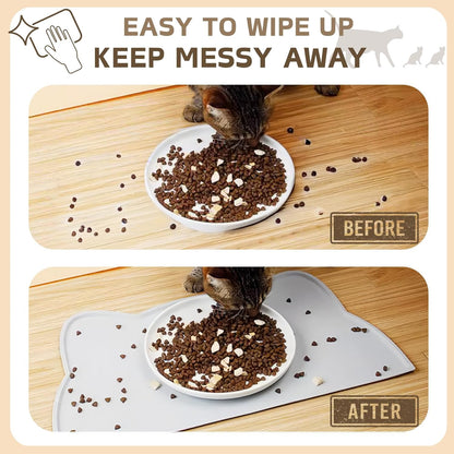 Cat Food Mat, Silicone Non Slip Dog Bowl Mat Waterproof Cat Feeding Mat Stop Food Spills and Water Messes Out to Floor Pet Food Mat (Tea Rose, 17" x 10")