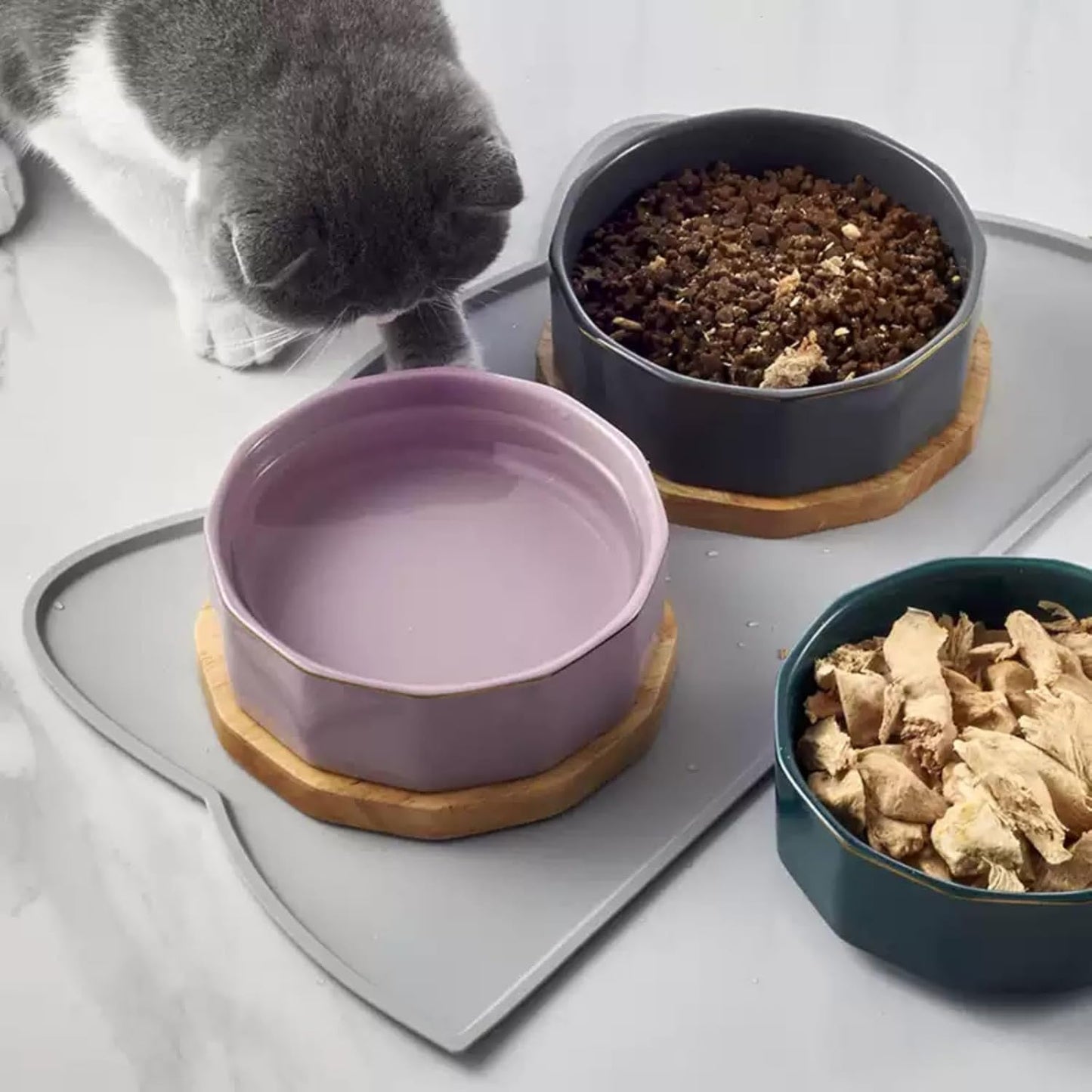 Cat Food Mat, Silicone Non Slip Dog Bowl Mat Waterproof Cat Feeding Mat Stop Food Spills and Water Messes Out to Floor Pet Food Mat (Tea Rose, 17" x 10")