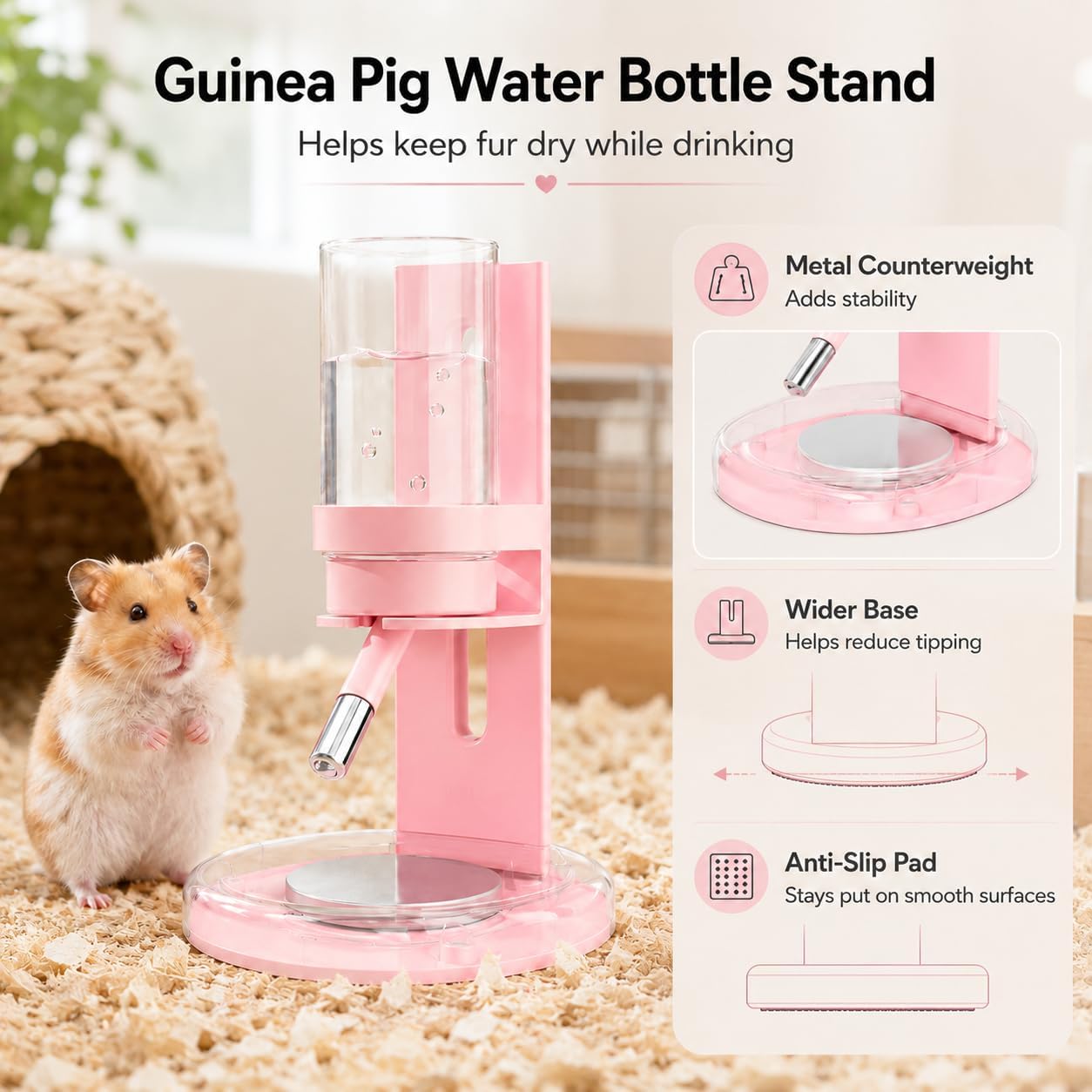 Hamster Water Bottle No Drip, 4oz Glass Small Animal Water Dispenser | Leakproof Guinea Pig Water Bottle with Adjustable Stand for Glass Tank, Cage Habitat, for Hamster Gerbil Chinchilla Hedgehog