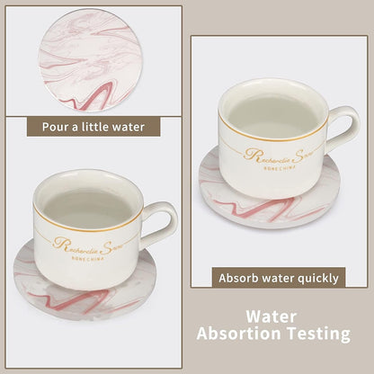 Cute Pink Marble Coasters for Desk Coffee Bar Table Kitchen Decor Set of 6