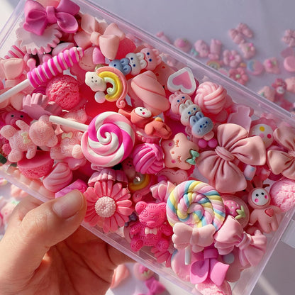 60pcs Cute Set,Pink Flat Back Bulk Mixed Resin Ornament Scrapbooking Set