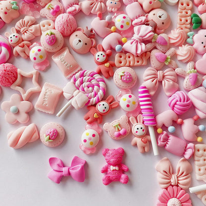 60pcs Cute Set,Pink Flat Back Bulk Mixed Resin Ornament Scrapbooking Set