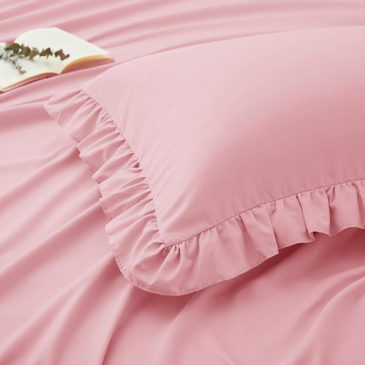 4 Pieces Ruffle Full Sheet Set, Light Pink Bed Sheets Full Size