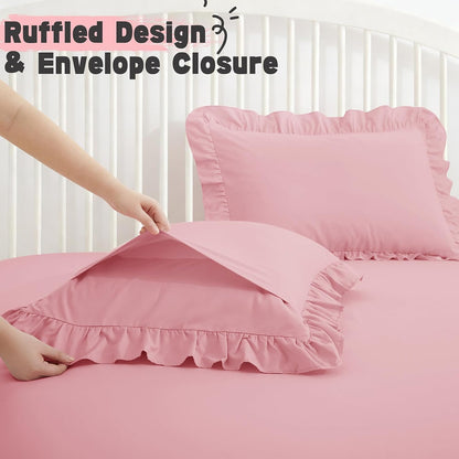 4 Pieces Ruffle Full Sheet Set, Light Pink Bed Sheets Full Size