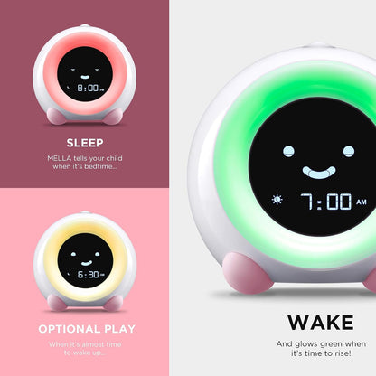Mella: Kids Alarm Clock, Ready to Rise Children's Sleep Trainer, Night Light, Sound Machine and OK to Wake for Toddlers and Kids - Blush Pink (Updated 2025)