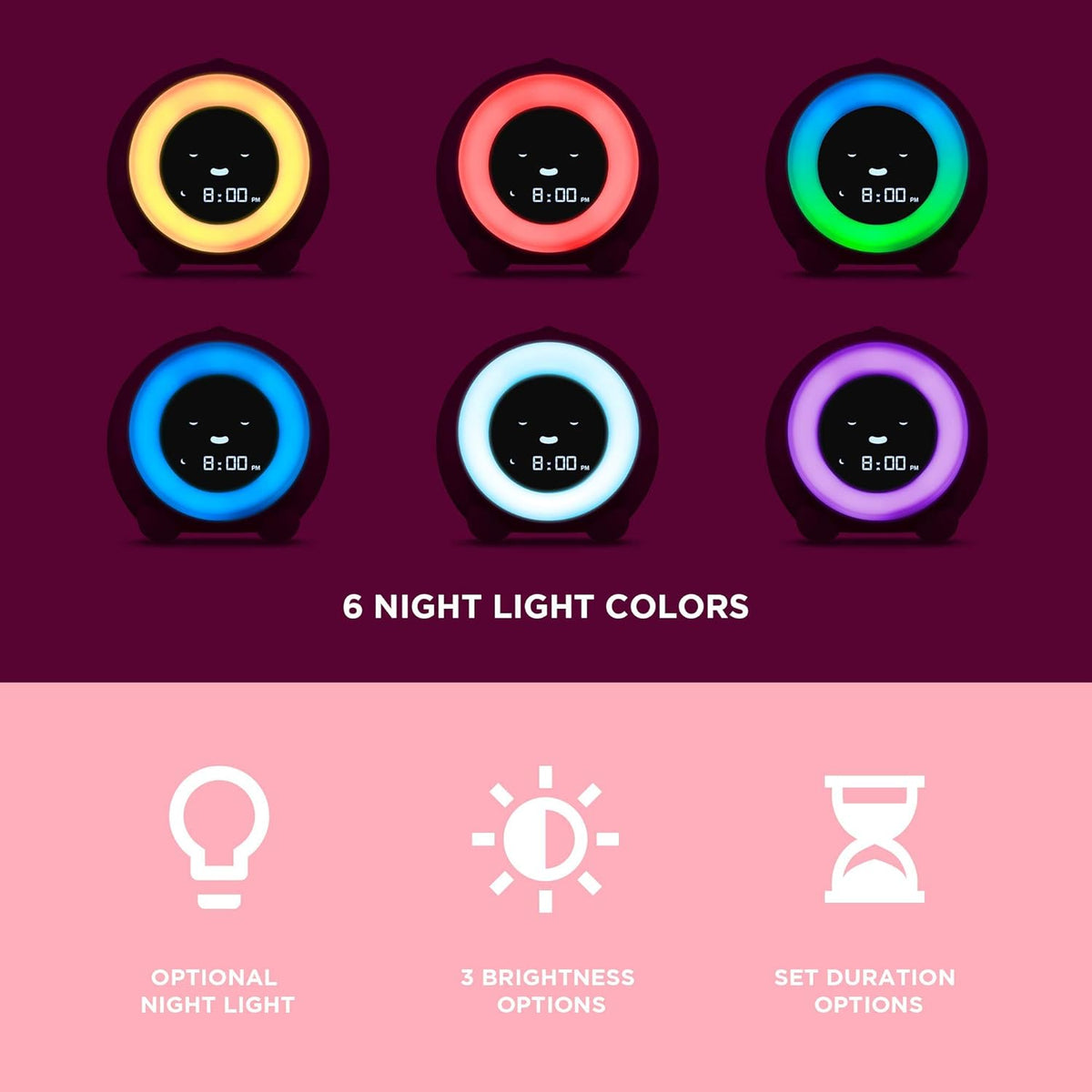 Mella: Kids Alarm Clock, Ready to Rise Children's Sleep Trainer, Night Light, Sound Machine and OK to Wake for Toddlers and Kids - Blush Pink (Updated 2025)