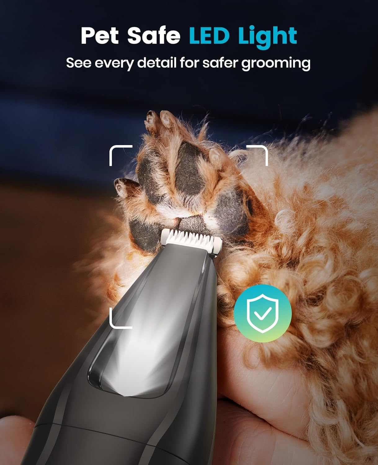 oneisall LED Light Dog Trimmer Clippers, Cordless Dog Grooming Kit 2 in 1, 2000mAh Pet Grooming Clippers Paw Trimmer for Paw, Face, Ears, Legs, Body