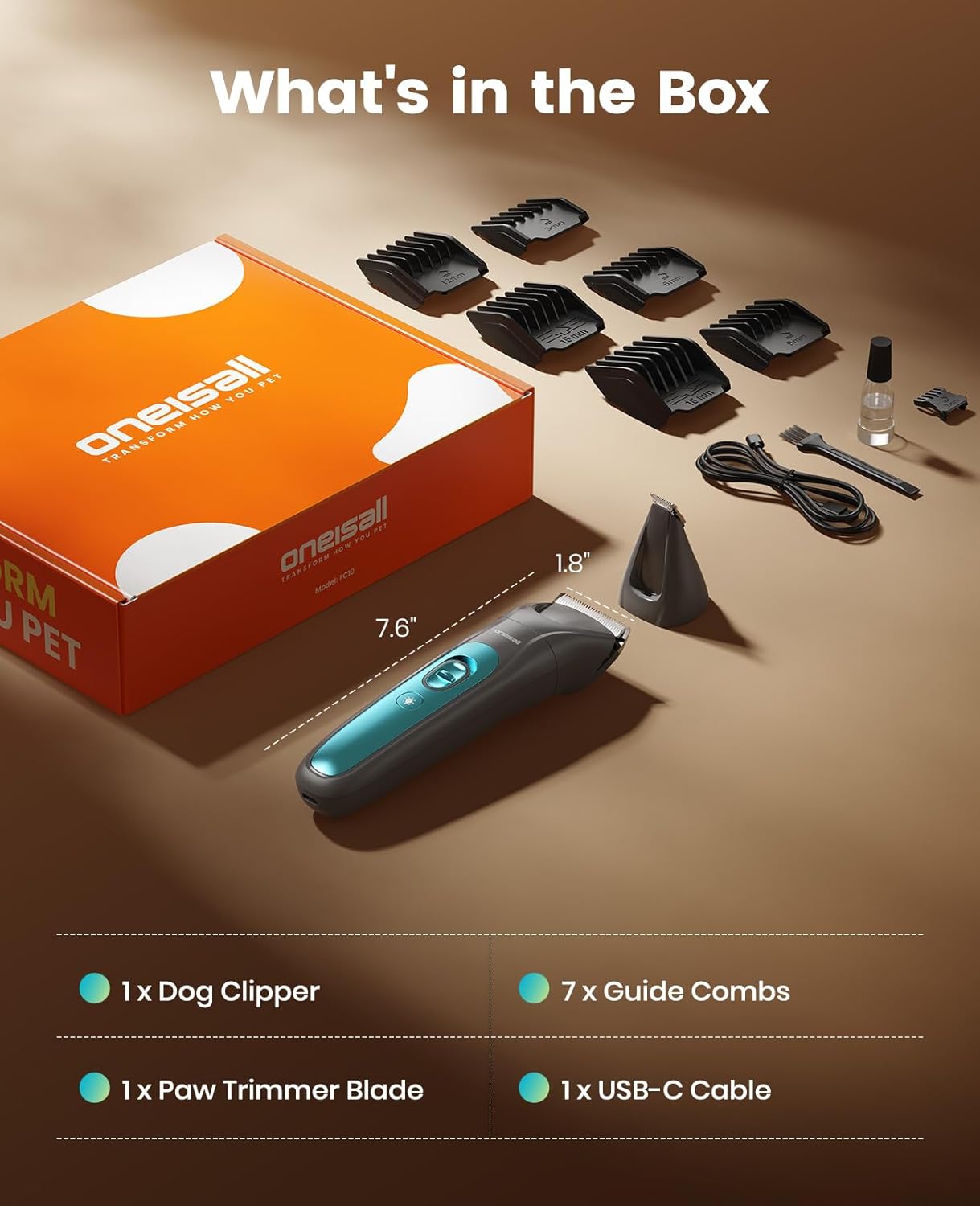 oneisall LED Light Dog Trimmer Clippers, Cordless Dog Grooming Kit 2 in 1, 2000mAh Pet Grooming Clippers Paw Trimmer for Paw, Face, Ears, Legs, Body