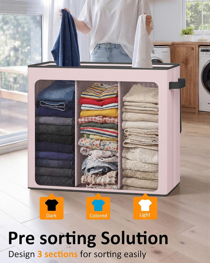 180L Laundry Hamper 3 Section, Large Hamper with Mesh Bags & Lid