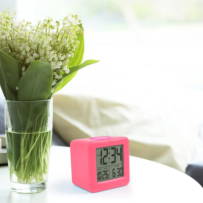 Equity 73002 Pink Soft Cube LCD Alarm Clock with Smart Light