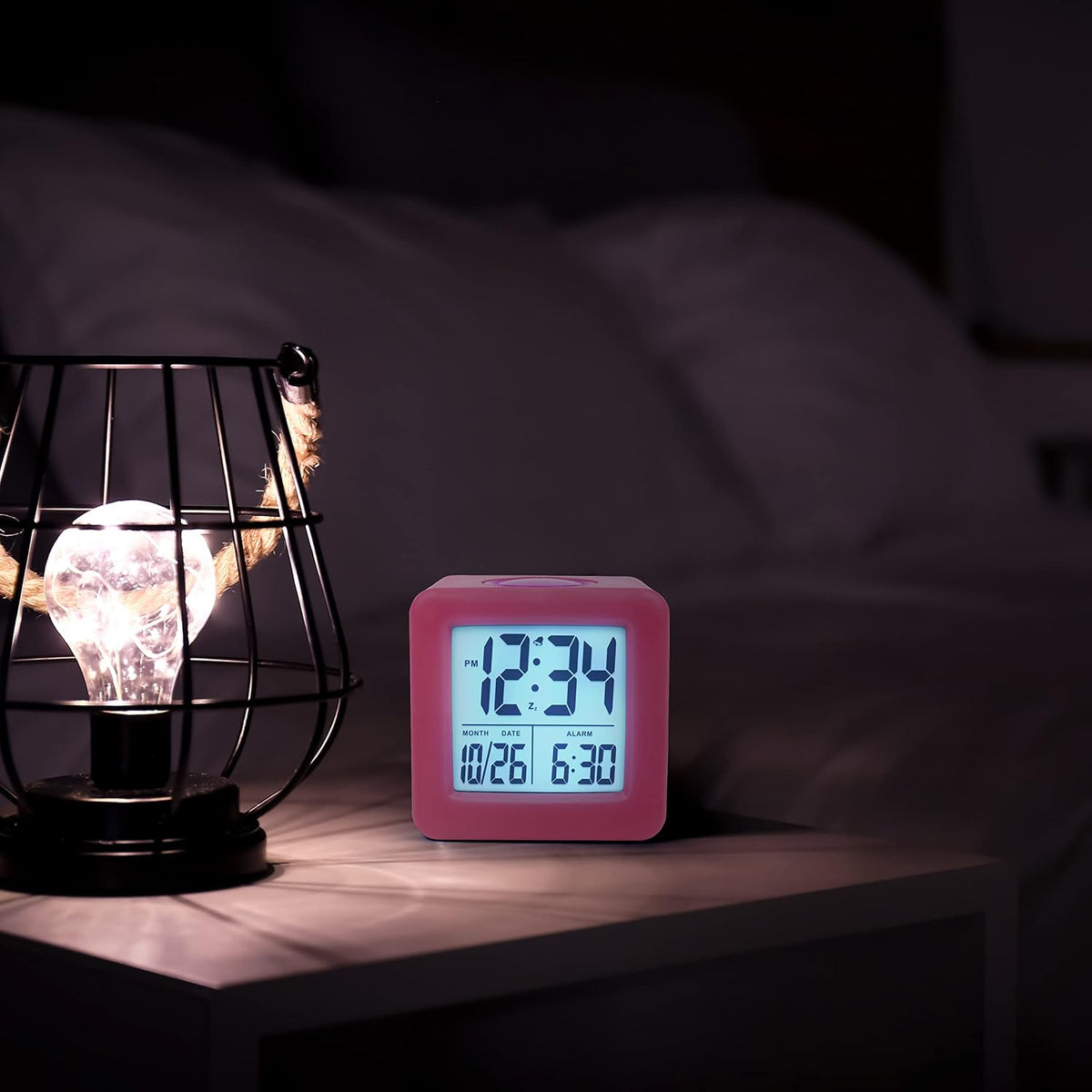 Equity 73002 Pink Soft Cube LCD Alarm Clock with Smart Light