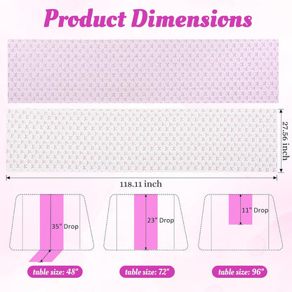 2 Pcs Pink Bow Table Runners 120 Inch 10FT Tulle Lace Table Runner