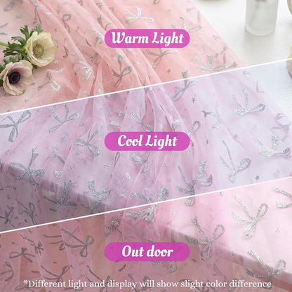 2 Pcs Pink Bow Table Runners 120 Inch 10FT Tulle Lace Table Runner