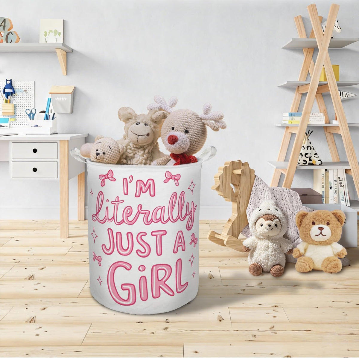 Pink Coquette Bow Laundry Basket Hamper, I'm Literally Just a Girl Preppy Foldable Clothes Toys Books Storage Box Bins Baskets Organizer for Girls Room Dorm Bedroom Bathroom