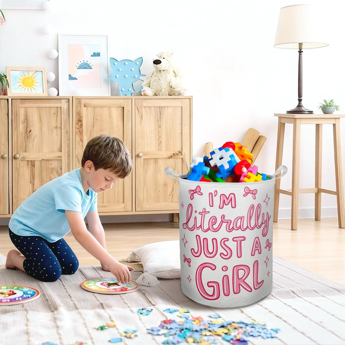 Pink Coquette Bow Laundry Basket Hamper, I'm Literally Just a Girl Preppy Foldable Clothes Toys Books Storage Box Bins Baskets Organizer for Girls Room Dorm Bedroom Bathroom