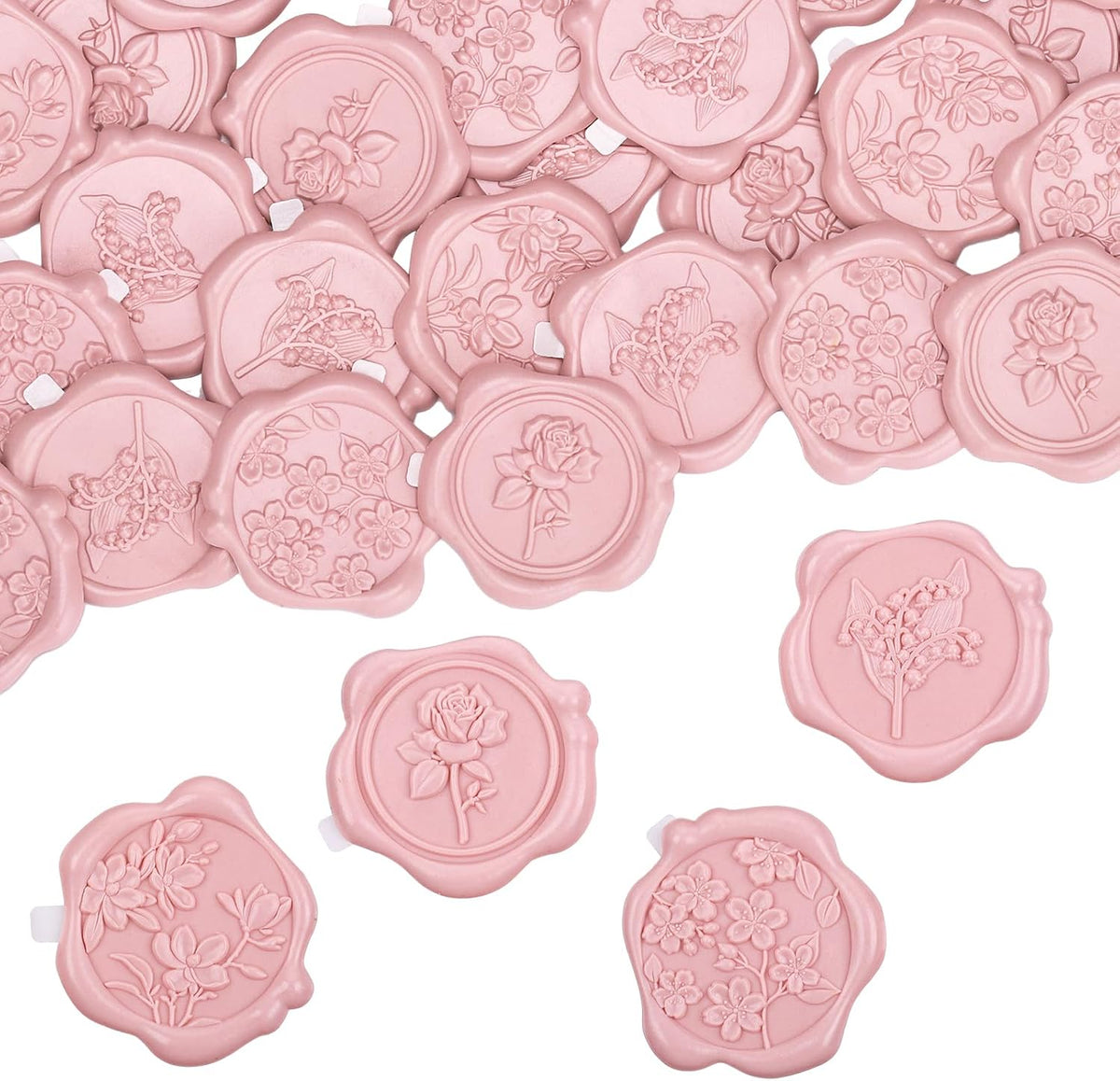60 Pcs Wax Seal Stickers, Blush Pink, 4 Flower Styles