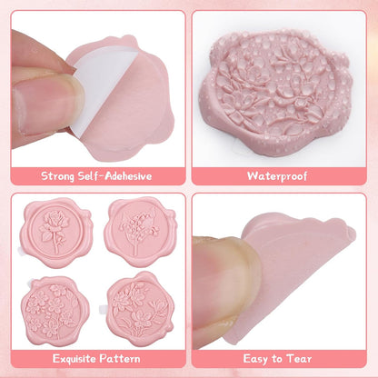60 Pcs Wax Seal Stickers, Blush Pink, 4 Flower Styles