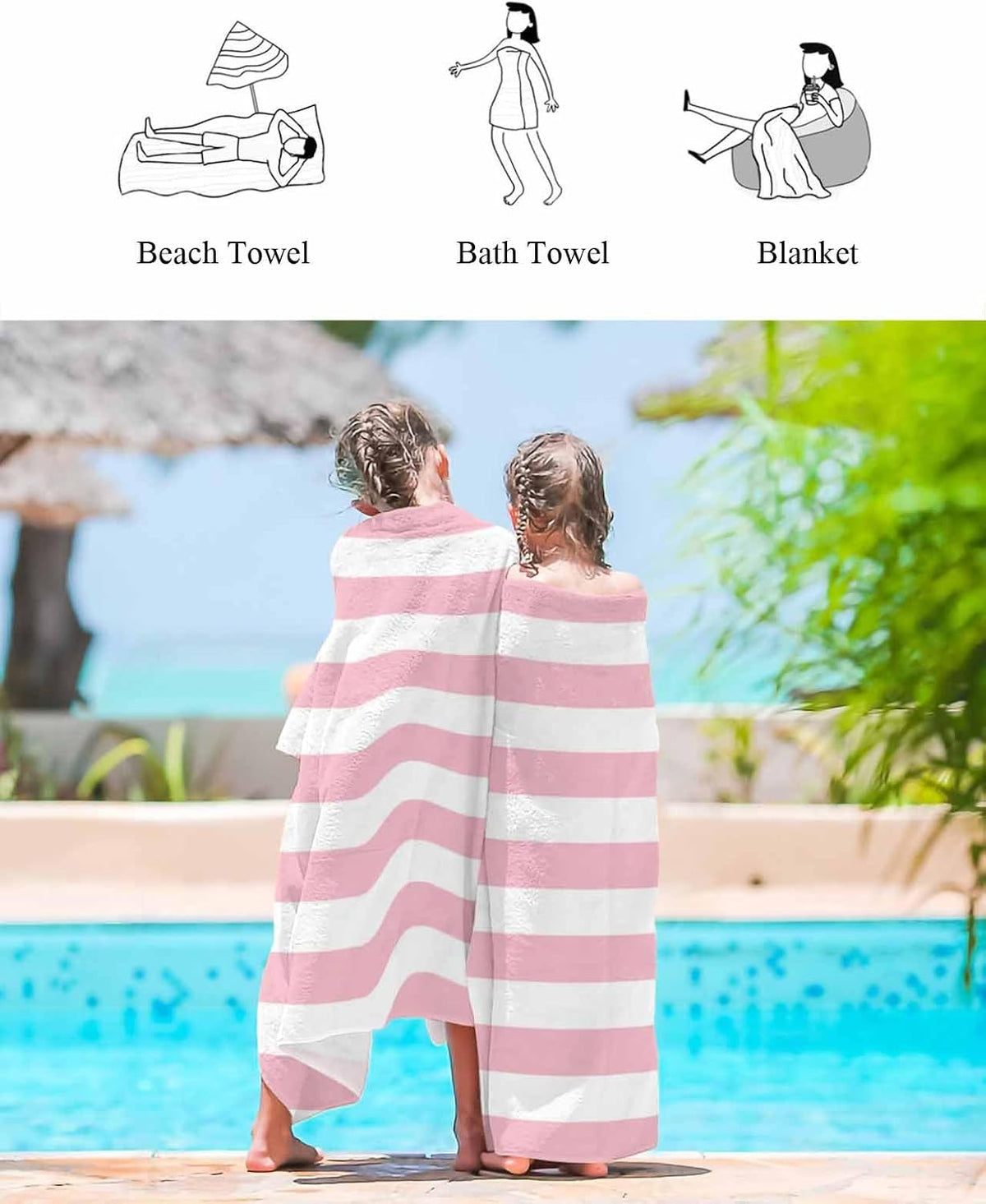 Beach Towels Pink and White Stripes Large Beach Towels Oversized Striped Simple Style Lightweight Travel Towel,Soft Beach Bath Towel Swim Towels 30 x 60 in