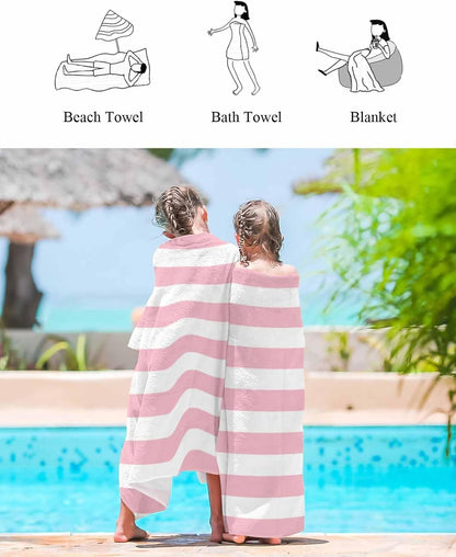 Beach Towels Pink and White Stripes Large Beach Towels Oversized Striped Simple Style Lightweight Travel Towel,Soft Beach Bath Towel Swim Towels 30 x 60 in
