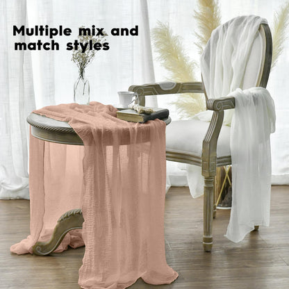 Artoid Mode Boho Cheesecloth Gauze Peach Powder Wedding Table Runner, 120 Inch Seasonal Christmas Winter Fabric Kitchen Dining Holiday Table Decor for Home Party Indoor