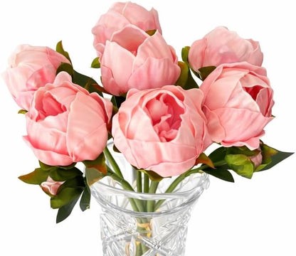 Artificial Peony Flowers 14 Inch Blush Pink Real Touch Faux Peonies (6 Flowers, 2 Buds) for Home Decor, Table & Entryway Arrangements, Wedding Centerpieces