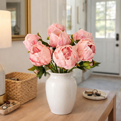 Artificial Peony Flowers 14 Inch Blush Pink Real Touch Faux Peonies (6 Flowers, 2 Buds) for Home Decor, Table & Entryway Arrangements, Wedding Centerpieces
